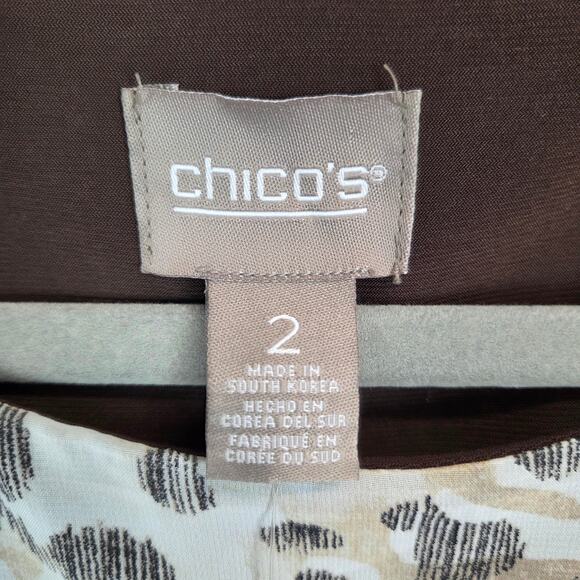 Chicos Asymmetrical Jayma Animal Print Blouse L Desert Beige Sheer Layer Top NWT - Picture 5 of 12